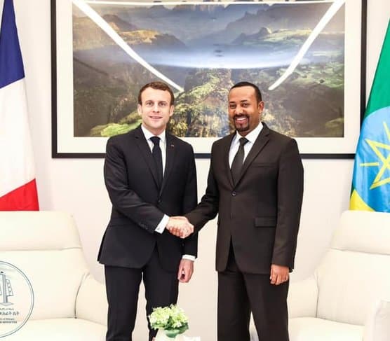 Photo of Prime Minister Abiy Ahmed with Emmanuel Macron